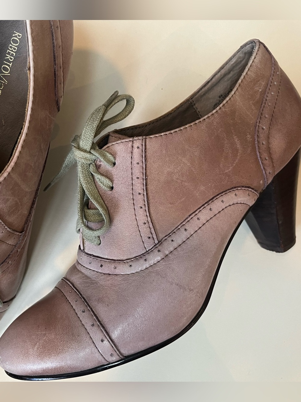 Roberto Vianni Leather Oxford Heels Size 8 Lace Up Vintage Academic Style
